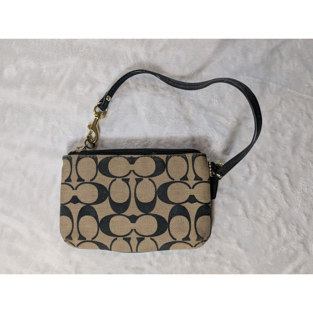 Coach Signature Jacquard Wristlet – Black & Khaki Tan Canvas - Picture 5 of 10